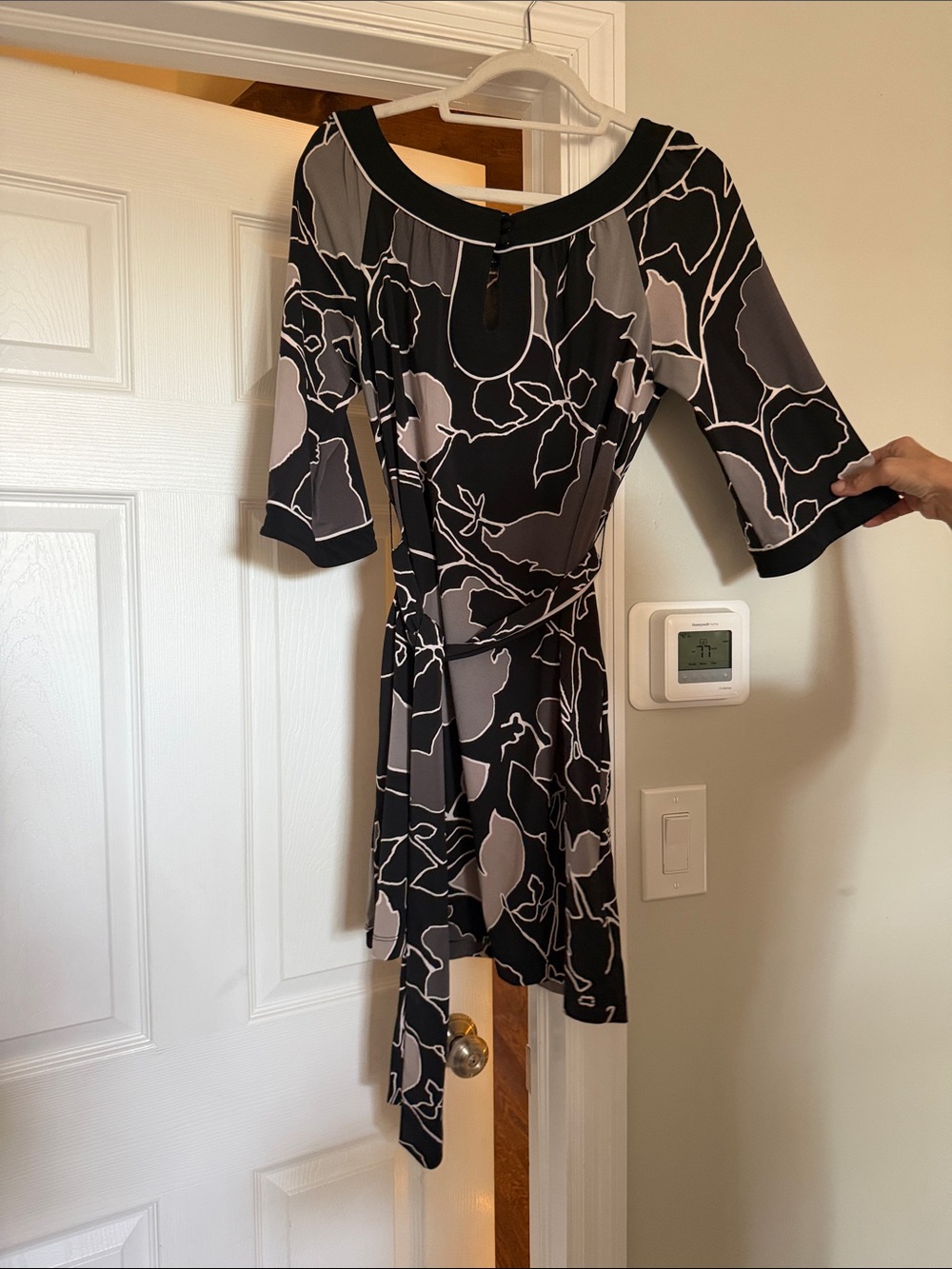 BCBGMaxAzria Black and Gray Floral Wrap Midi Dress